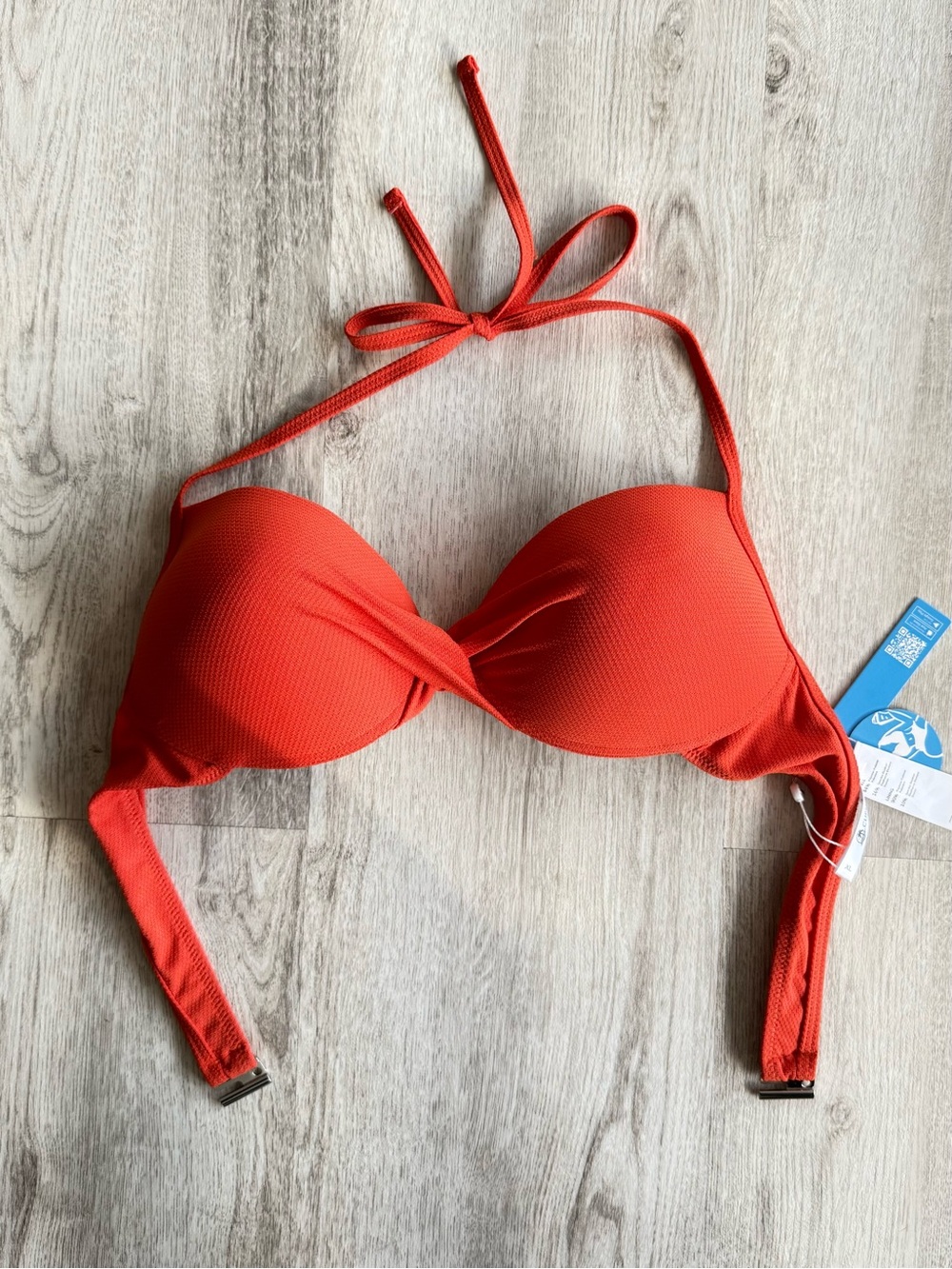 Cupshe Bright Coral Twist Halter Bikini Top